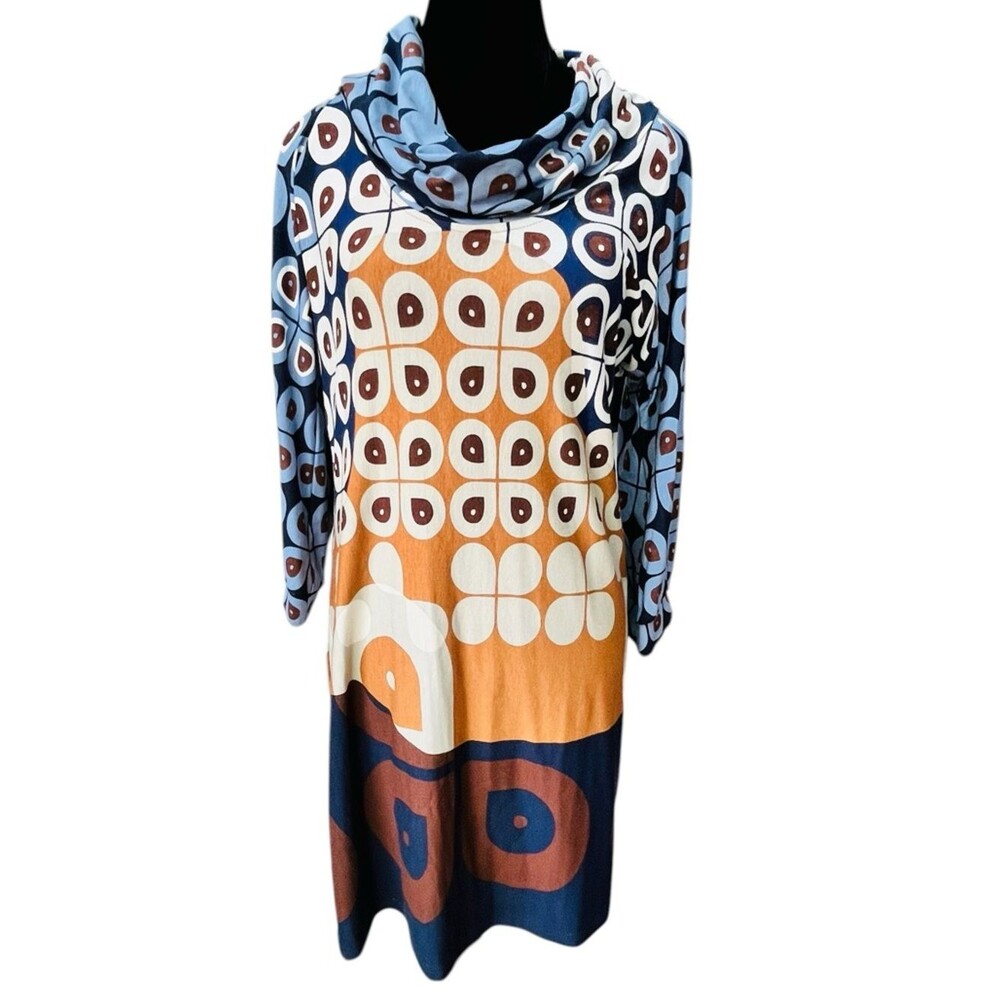 Uncle Frank Mod 70s Scandi Girl Shift Dress Cowl Neck Long Sleeve Size Medium